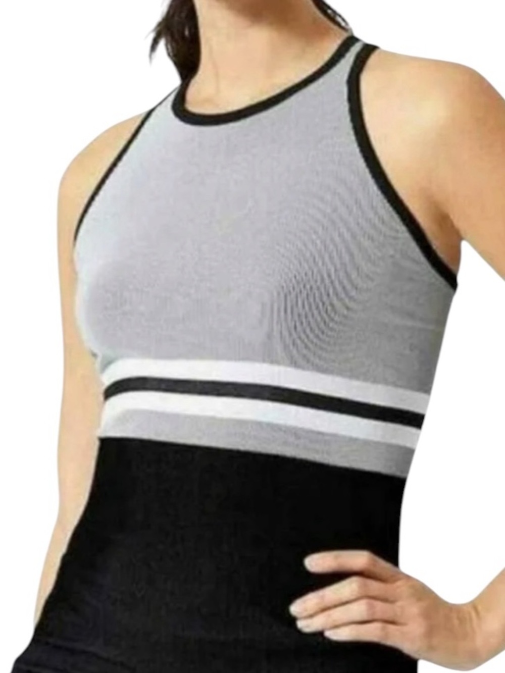 Athleta Renew Striped Black Racerback Tank Top Med